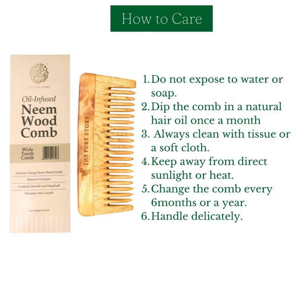 The Pure Story Oil Infused Neem Wood Wide Tooth Comb