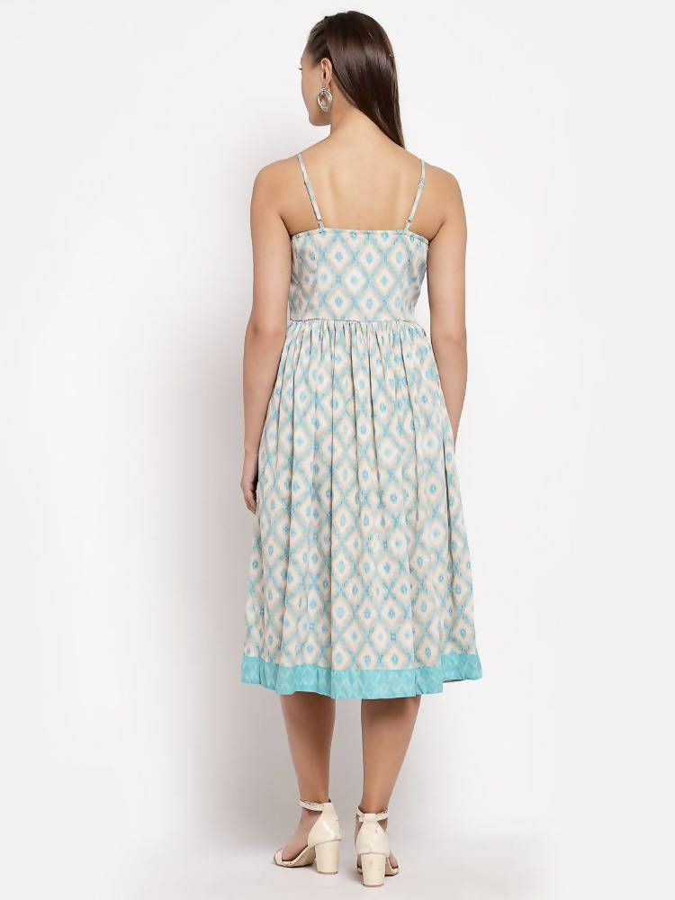 Myshka Women's Multi Crepe Printed Sleeveless Square Neck Casual Dress | Grab2Buy