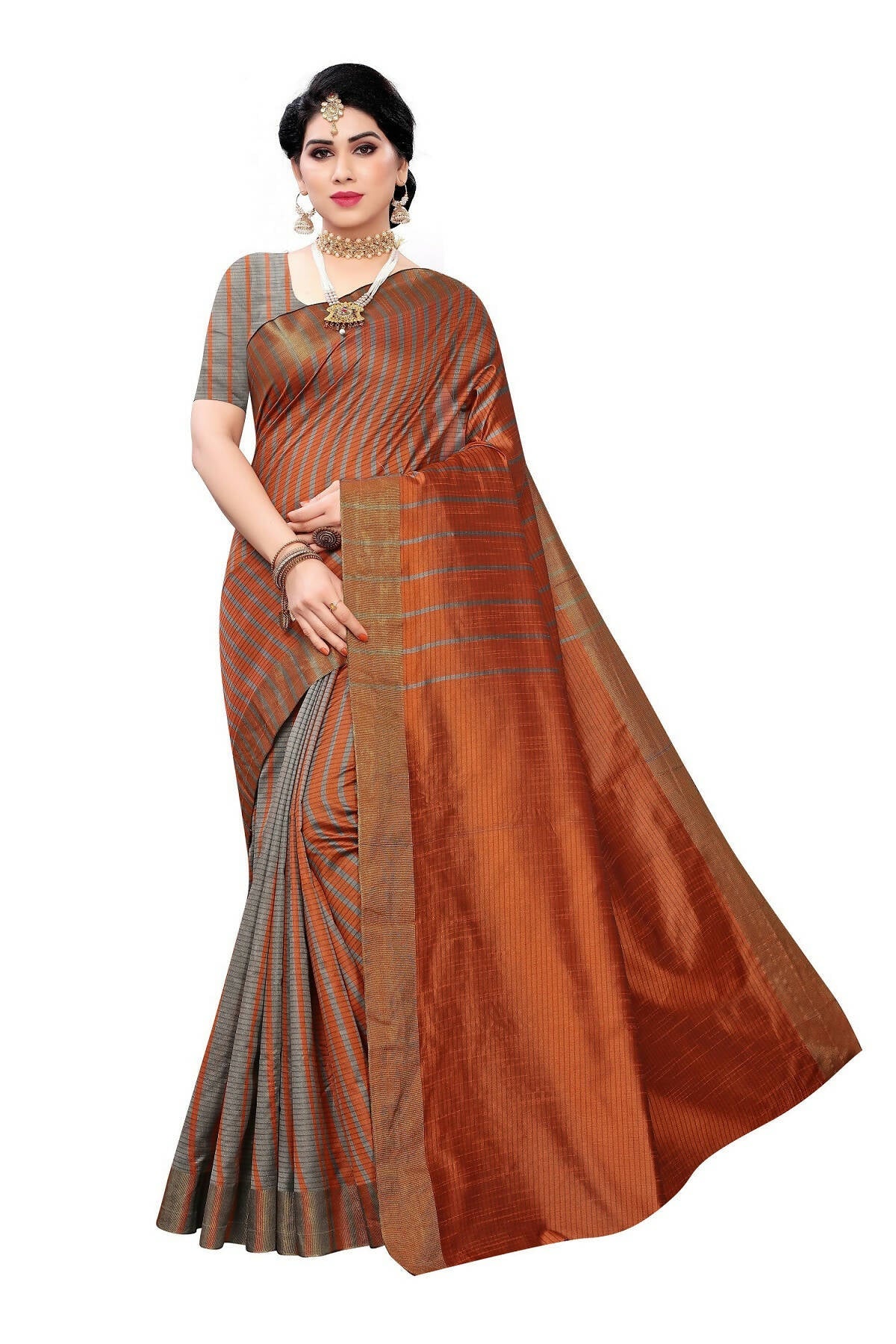 Vamika Brown Cotton Silk Weaving Saree (Paithani Chiku) | Grab2Buy
