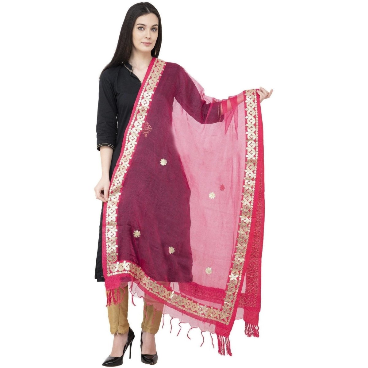 A R Silk Orgenza Gota Patti Fancy Dupatta Gajari Color Dupatta or Chunni | Grab2Buy