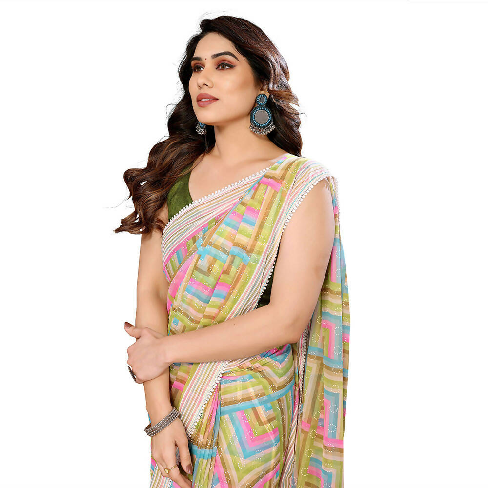 Women's Partywear Designer Green Georgette Fancy Saree - Satrangi | Grab2Buy