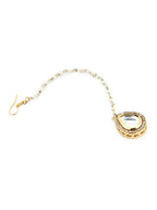 Gold-Polished White Kundan-Studded Pearl Beaded Maang Tikka - Ruby Raang | Grab2Buy