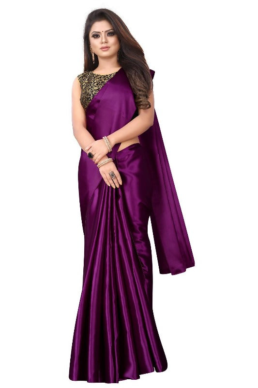 Vamika Violet Satin Designer Saree (PAVITRA WINE) | Grab2Buy