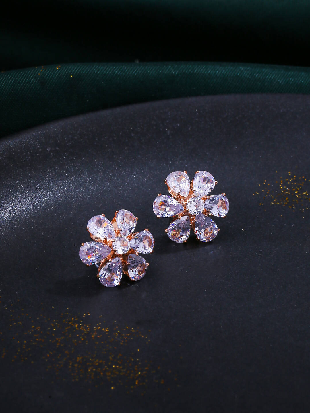 NVR Women Golden Cz Studded Studs Earrings | Grab2Buy
