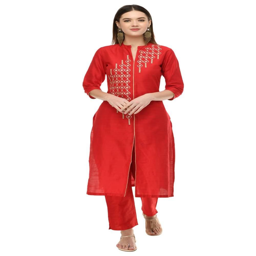 Lagi Women's Red Poly silk Straight Embroidred Kurta Pant (RO115B) | Grab2Buy