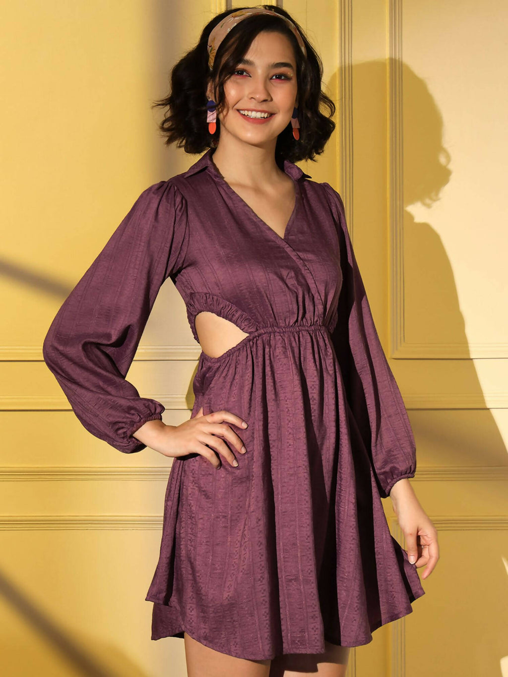 Wine Viscose Solid Flared Dress - Shivani | Grab2Buy