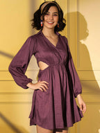 Wine Viscose Solid Flared Dress - Shivani | Grab2Buy