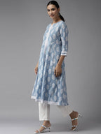 Yufta Blue & White A-Line Dupatta Set | Grab2Buy