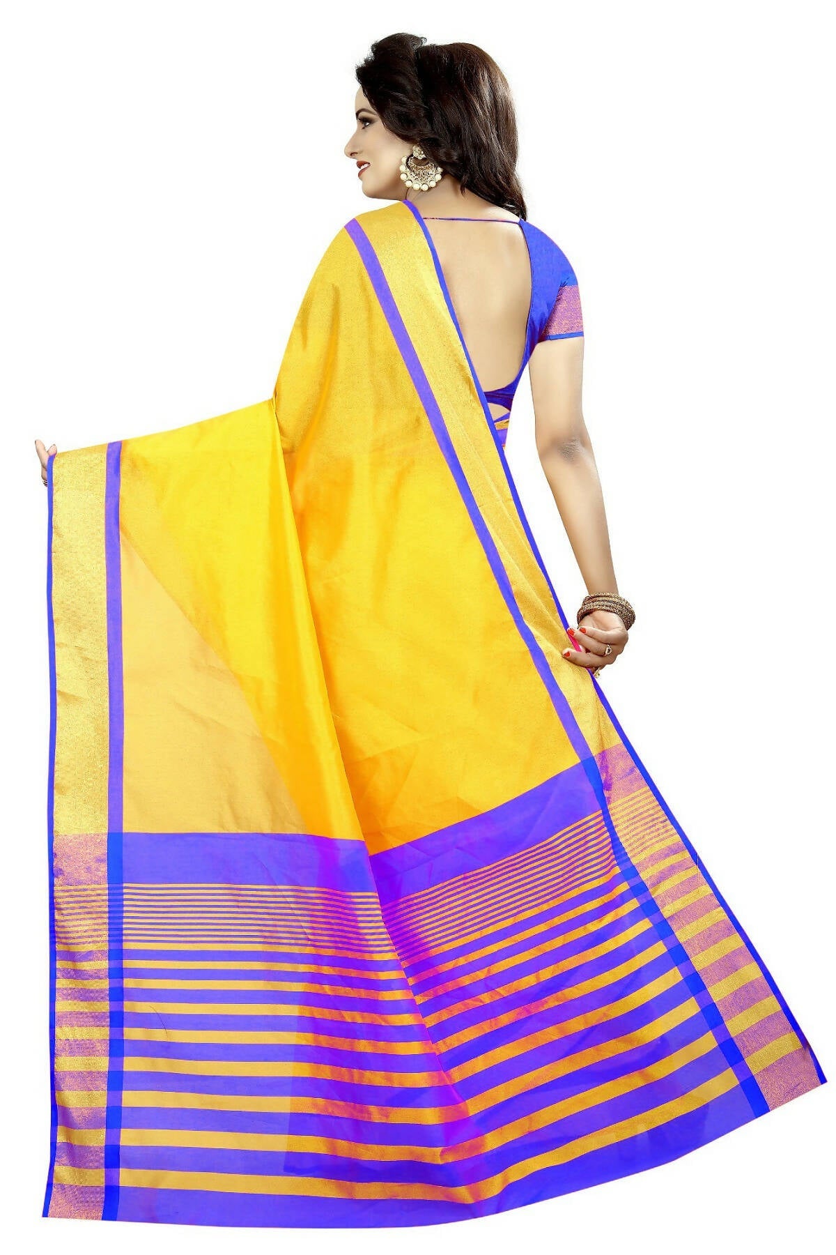 Vamika Yellow Cotton Silk Weaving Saree (MASTANI ROYAL BLUE) | Grab2Buy