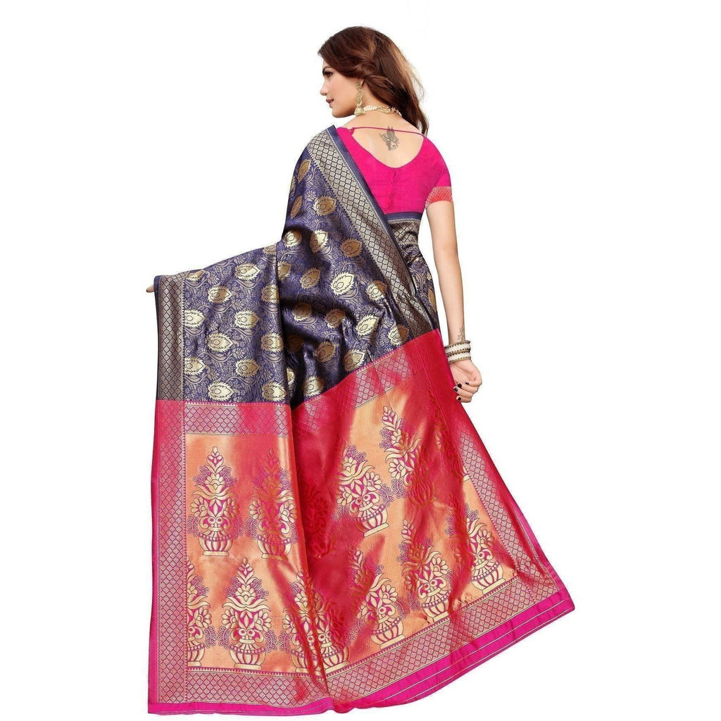 Vamika Banarasi Jaquard Blue Weaving Saree (BANARASI 04) | Grab2Buy