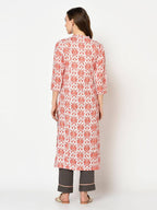 Yufta Women Red & Beige Printed Straight Kurta | Grab2Buy