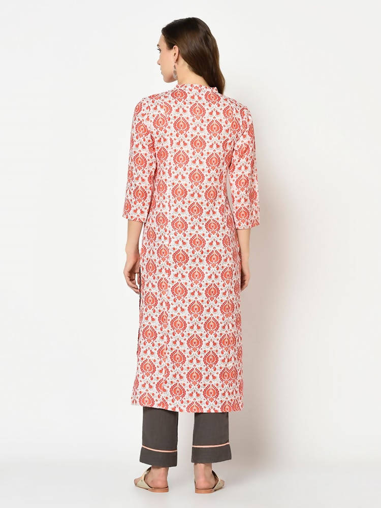 Yufta Women Red & Beige Printed Straight Kurta | Grab2Buy