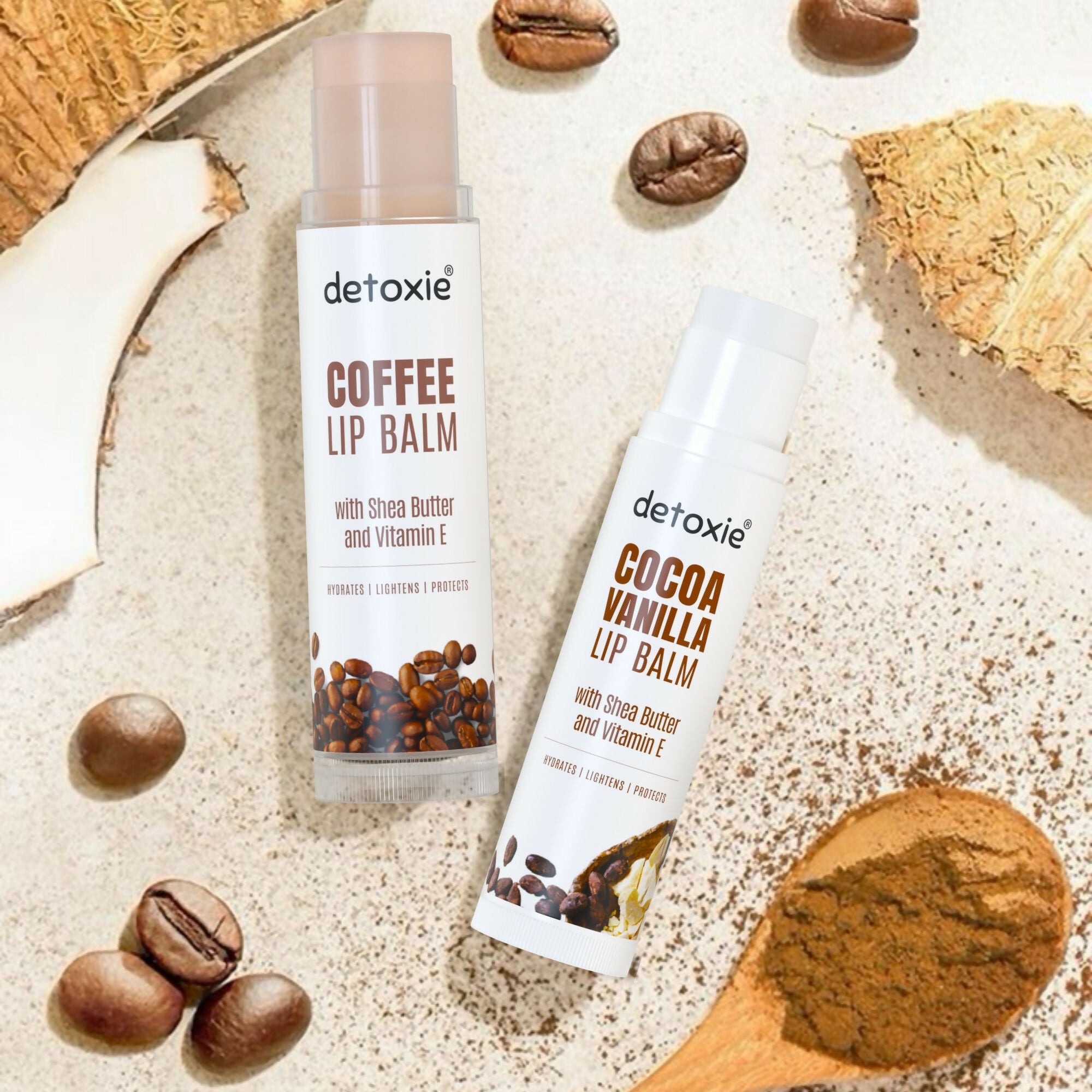 Detoxie Lip Balms Coffee & Cocoa Vanilla With Shea Butter Vitamin E and Liquorice | Grab2Buy