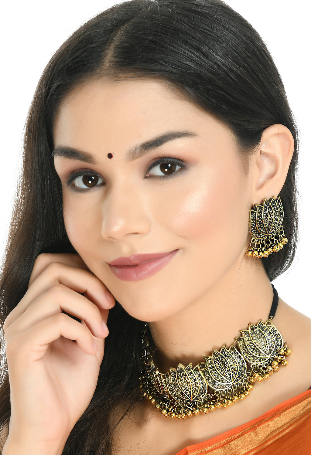 Mominos Fashion Johar Kamal Gold-Polished Brass Finish Lotus Design Choker For Women | Grab2Buy