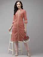 Yufta Peach and Off White Kurta Trouser Set | Grab2Buy