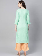 Yufta Women Sea Green & Peach Embroidered Kurta with Palazzo | Grab2Buy
