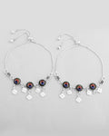 VOJ Set of 2 Silver Plated Peacock Printed HandCrafted Anklet