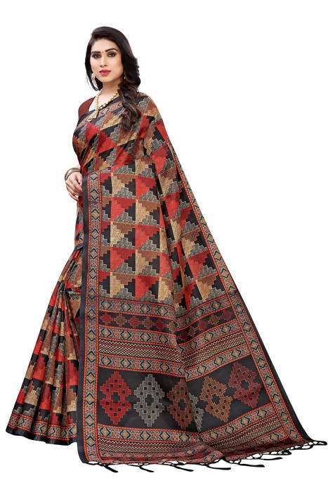 Vamika Black Kalamkari Print With Jhalar Khadi Silk Saree (TANISHA BLACK) | Grab2Buy