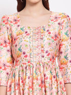 Myshka Women's Multi Printed Cotton Blend 3/4 Sleeve Squre Casual Dress | Grab2Buy