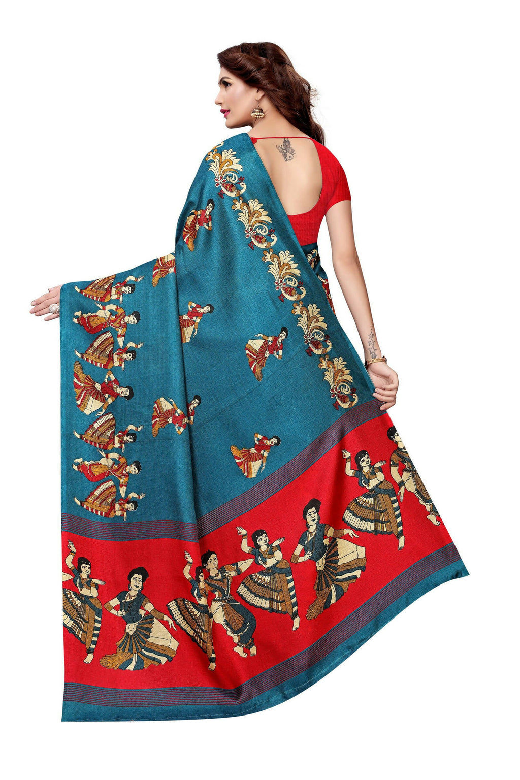 Vamika Rama Green & Red Kalamkari With Jhalar Khadi Silk Saree | Grab2Buy