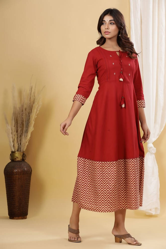 Yufta Maroon A-Line Anarkali Kurta | Grab2Buy