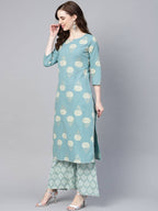 Yufta Women Blue & Off-White Printed Kurta with Palazzo | Grab2Buy