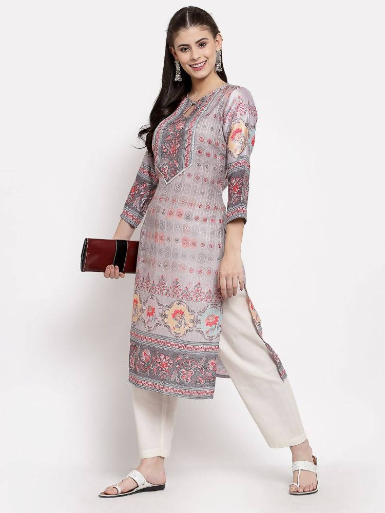 Myshka Women's Beautiful Multi Cotton Printed 3/4 Sleeve Round Neck Casual Kurta | Grab2Buy