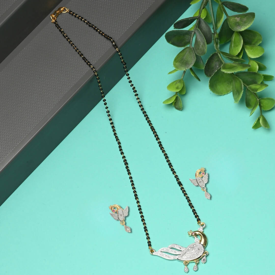 AanyaCentric Gold-Polished Mangalsutra with Pendant, 2 Pair Earrings | Grab2Buy