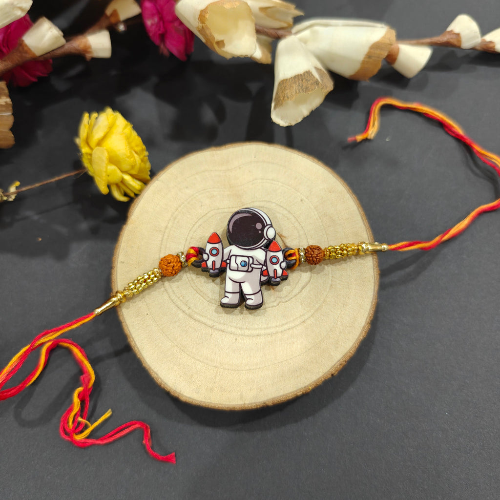 Indianvibez Astronaut Wooden Rakhi, Space Theme Rakhi - Kids Rakhi | Grab2Buy