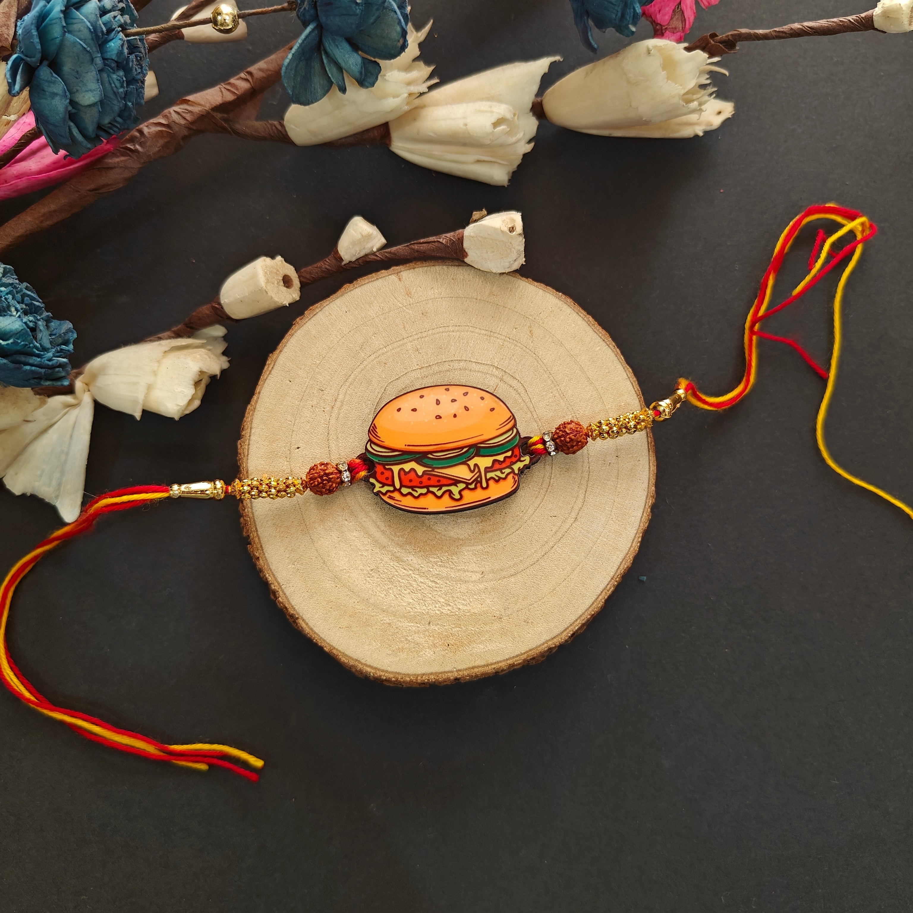 Indianvibez Burger Wooden Rakhi, Food Rakhi for Brother - Kids Rakhi | Grab2Buy