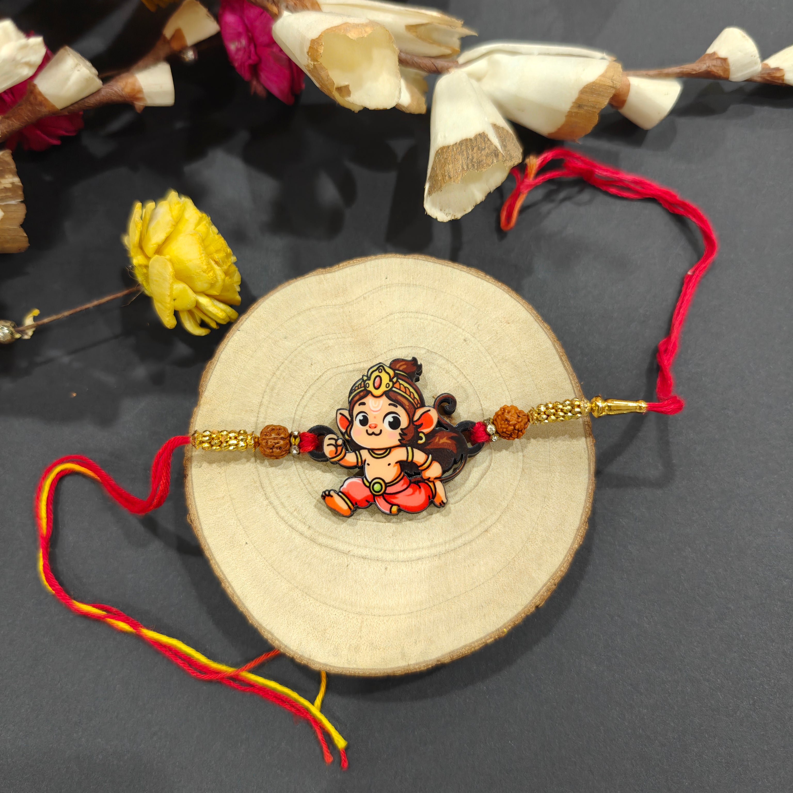 Indianvibez Lord Hanuman Wooden Rakhi for Brother, Divine & Spiritual Rakhi for Bhai , Bhaiya - Kids Rakhi | Grab2Buy
