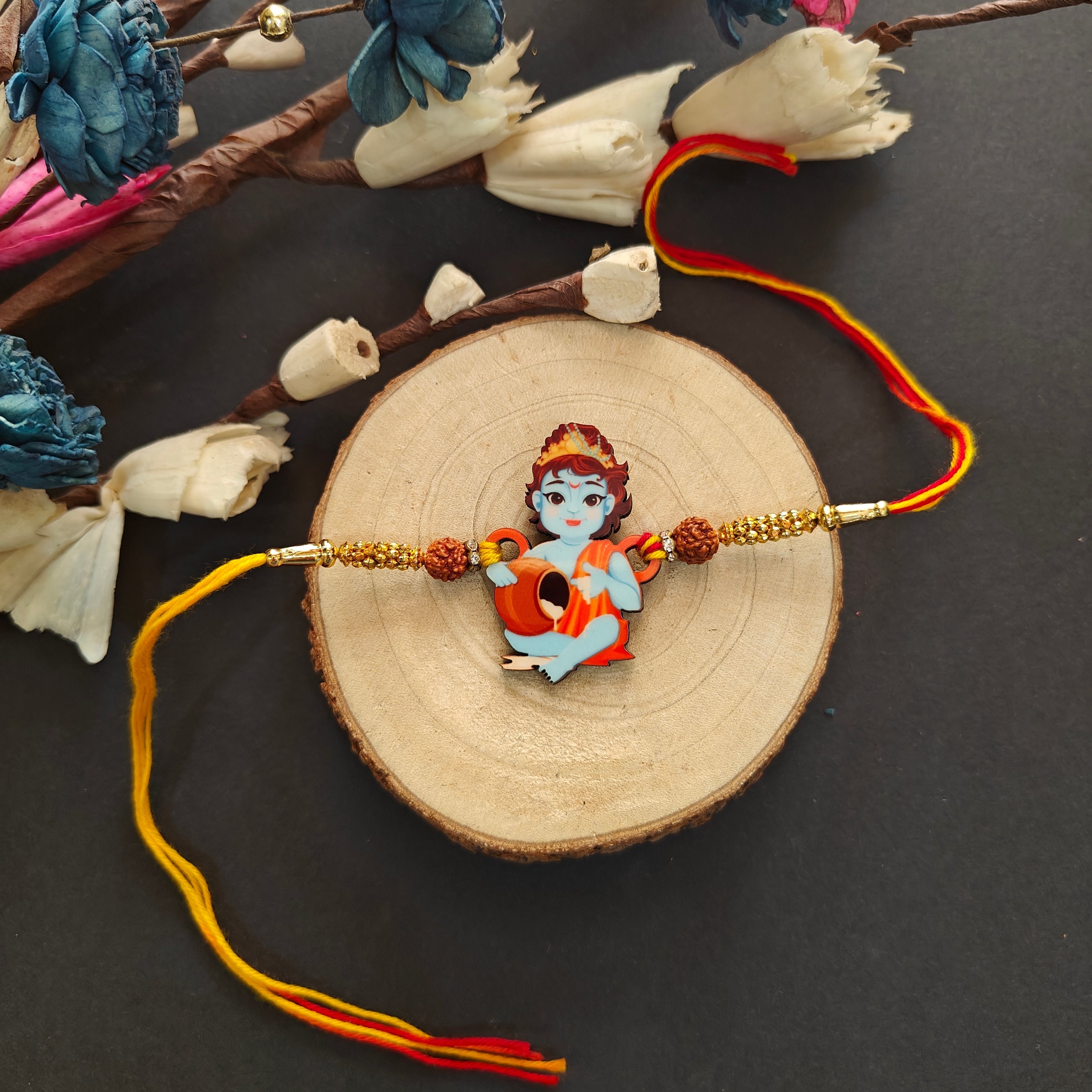 Indianvibez Lord Krishna Wooden Rakhi for Brother, God Religious Spiritual Rakhi - Kids Rakhi | Grab2Buy