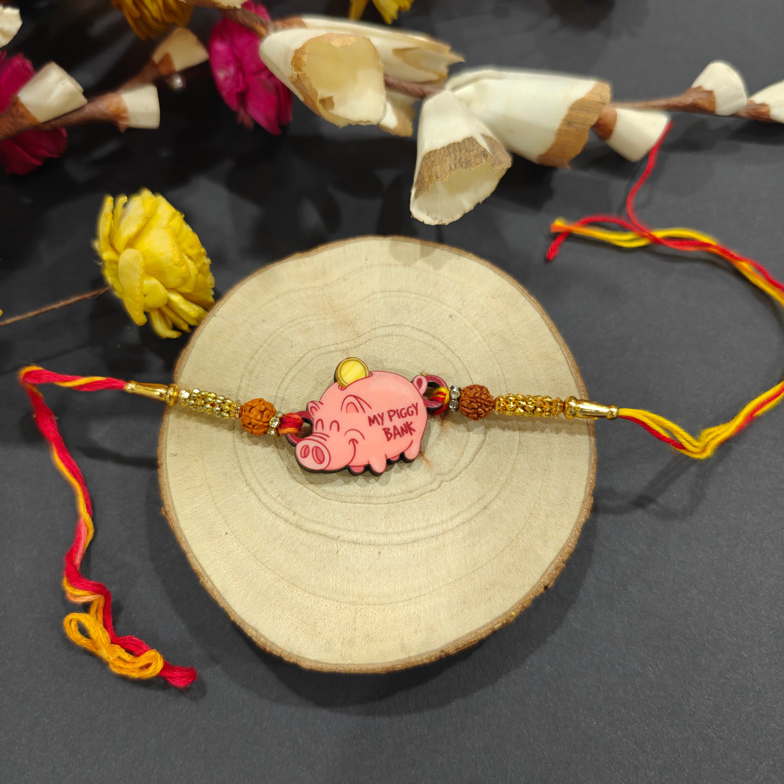 Indianvibez Piggy Bank Wooden Rakhi, Cute Rakhi for Brother - Kids Rakhi | Grab2Buy