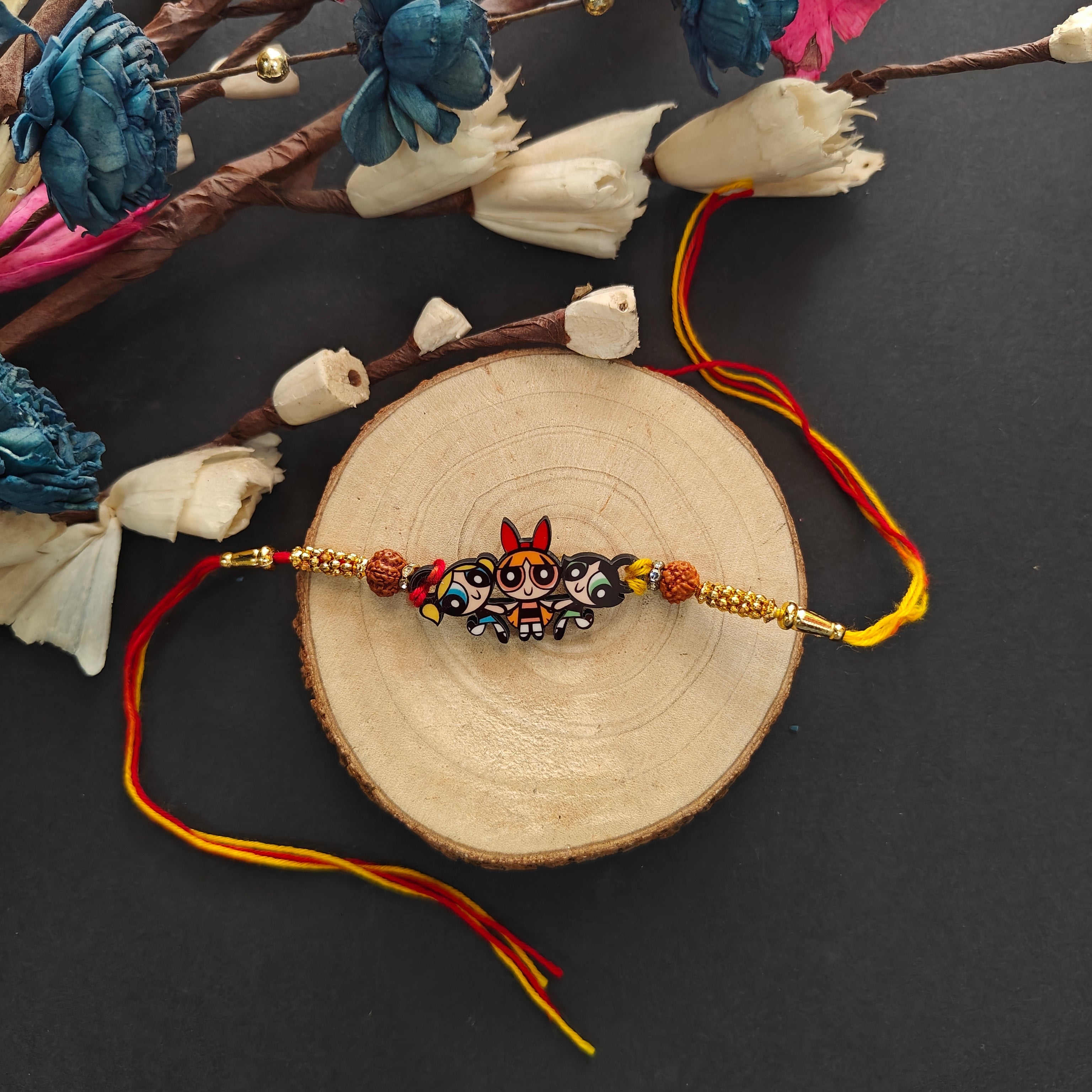 Indianvibez Powerpuff Girls Wooden Rakhi, Cute Rakhi Lumba for Sister, Bhabhi - Kids Rakhi | Grab2Buy