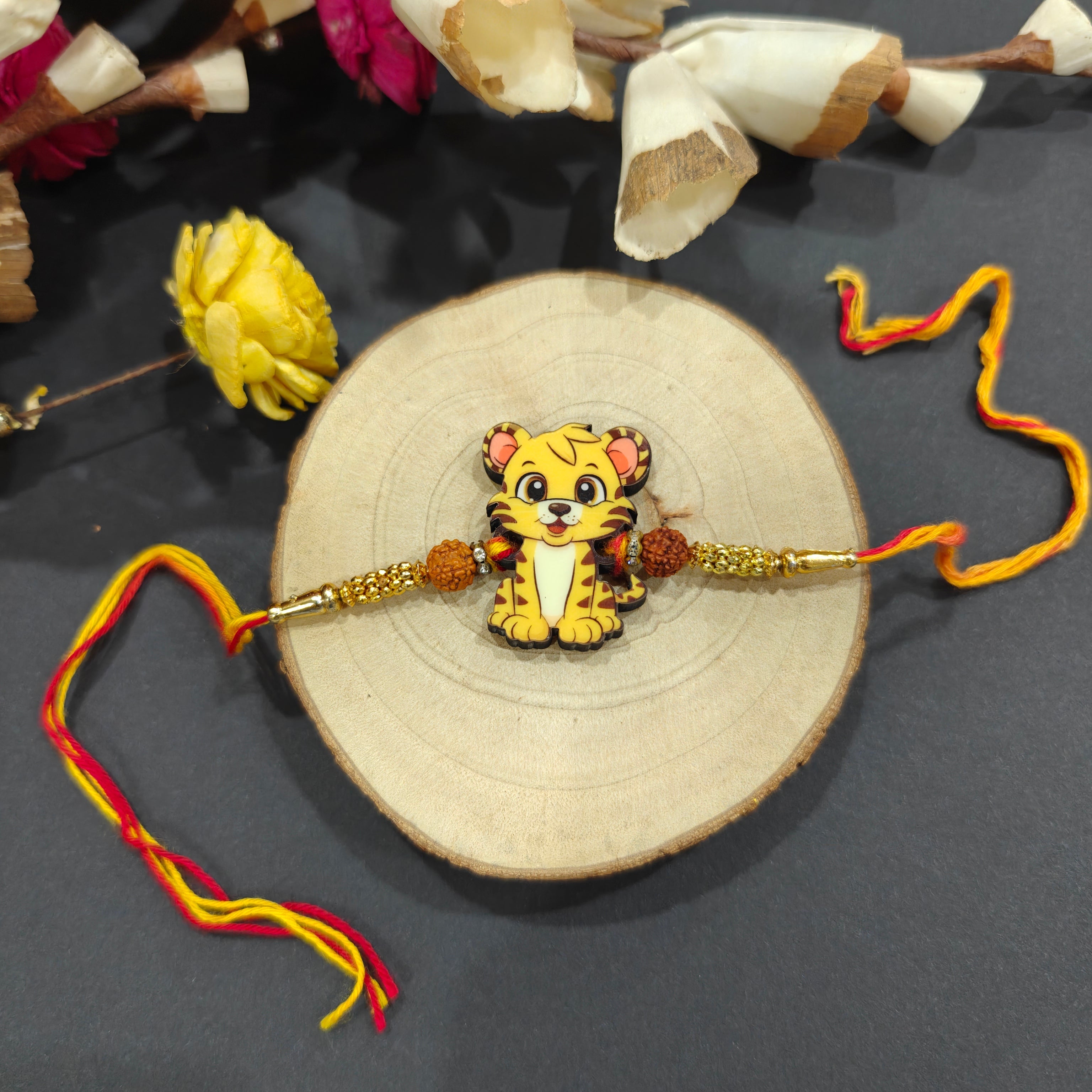 Indianvibez Cute Tiger Rakhi for Brother, Wooden Animal Rakhi - Kids Rakhi | Grab2Buy