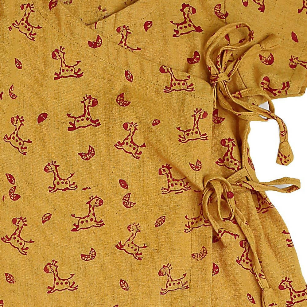 Mhyssa Zeke Half Sleeve Wrap Style Yellow and Red T-shirt With Long Pant Set For Kids | Grab2Buy