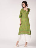 Cheera Hand Block Print Olive green Latest Straight Kurta | Grab2Buy