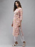 Yufta Women Peach And White Kurta with Trouser Set | Grab2Buy