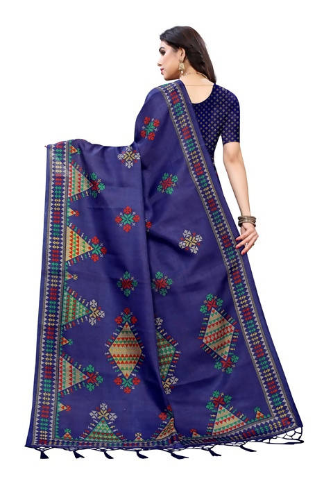 Vamika Navy Kalamkari Print With Jhalar Khadi Silk Saree (KITE NAVY) | Grab2Buy