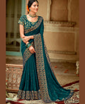 Blue Vichitra Stone Work Saree With Unstitched Blouse Piece - Rosy | Grab2Buy