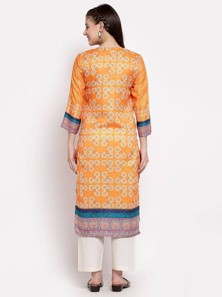 Myshka Women's Multi Cotton Printed 3/4 Sleeve Round Neck Casual Kurta | Grab2Buy