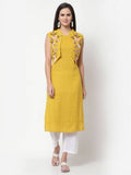Myshka Women's Rayon Printed 3/4 Sleeve Round Neck Casual Yellow Dress | Grab2Buy