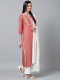 Yufta Women Pink & White Yoke Design Kurta with Palazzo & Dupatta | Grab2Buy