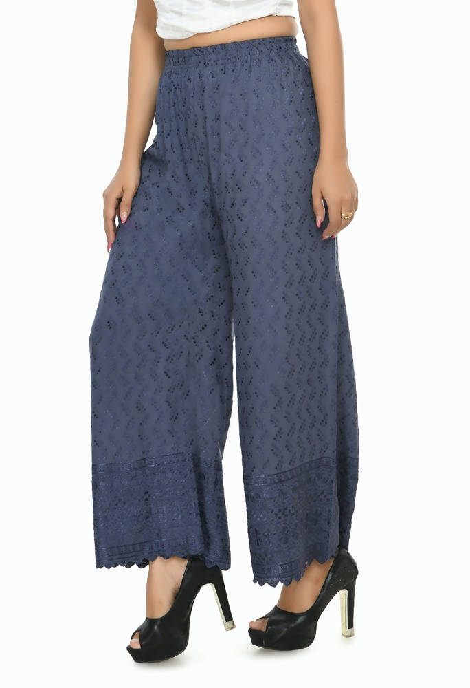 Mominos Fashion Moeza Reyon Cotton Grey Color Chikan Work Palazzo | Grab2Buy