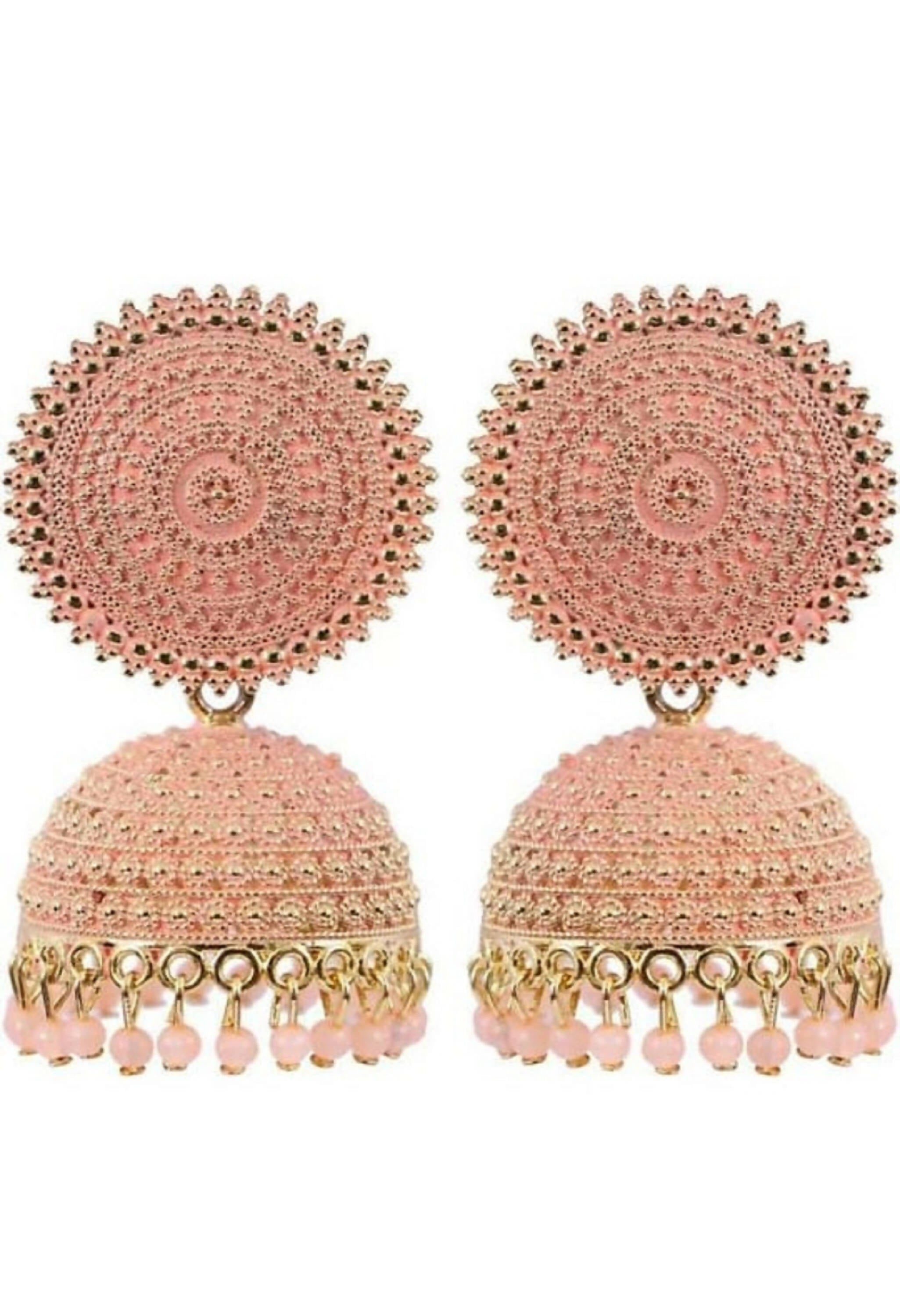 Mominos Fashion Joharkamal Gold-Polished Meenakari Jhumkas For Women & Girls (Peach) | Grab2Buy