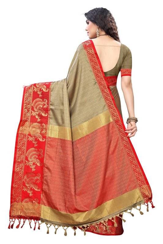 Vamika Banarasi Jacquard Weaving Brown Saree (DHONI CHIKU) | Grab2Buy