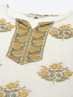 Yufta White yellow Floral Print kurta with Trouser & Dupatta set | Grab2Buy