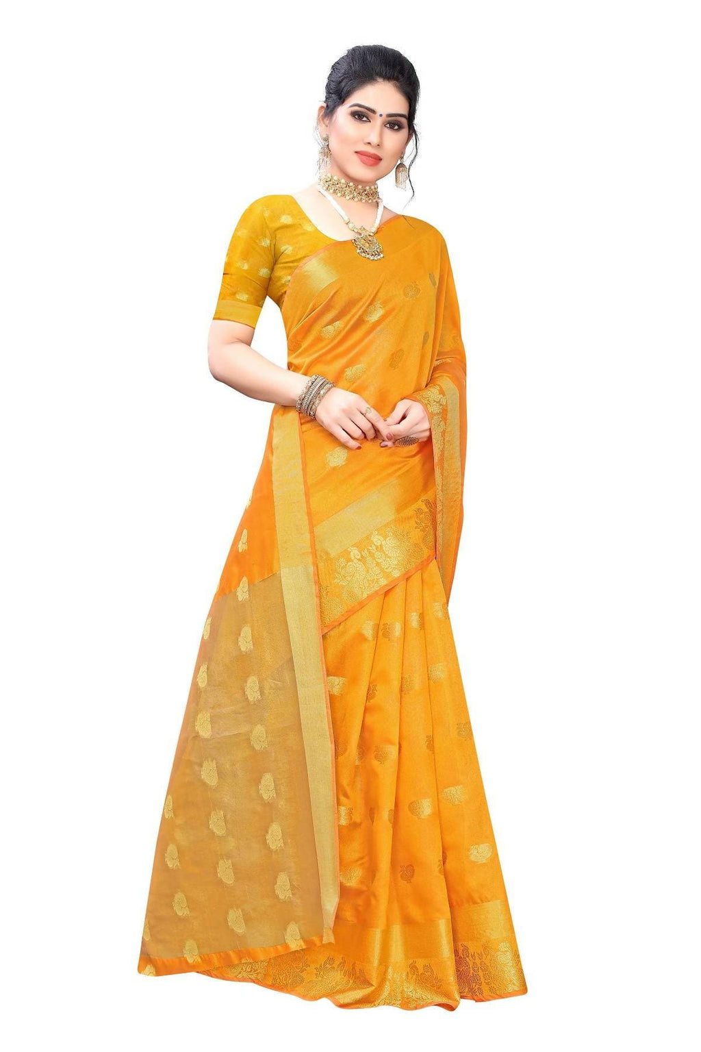 Vamika Banarasi Jacquard Weaving Yellow Saree | Grab2Buy