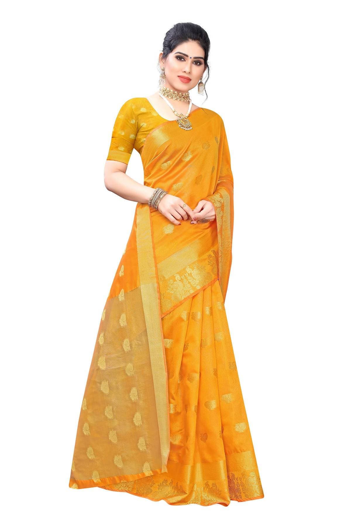 Vamika Banarasi Jacquard Weaving Yellow Saree | Grab2Buy