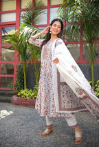 Yufta Women White Paisley Printed Regular Sequinned Pure Cotton Kurta with Palazzo & With Dupatta | Grab2Buy